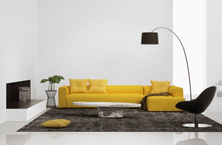 sofá amarelo em sala de estar moderna