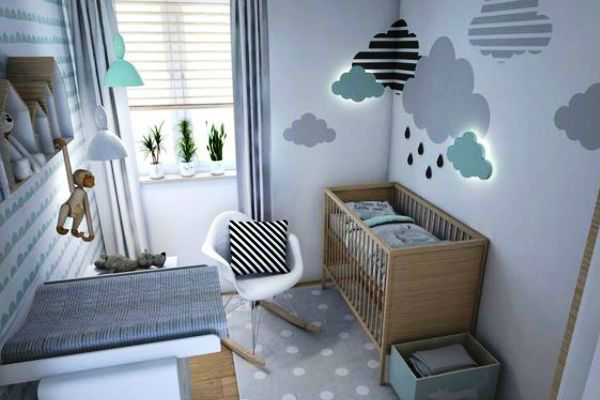 quarto de bebê com nuvens