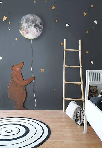 quarto de bebê com urso e lua