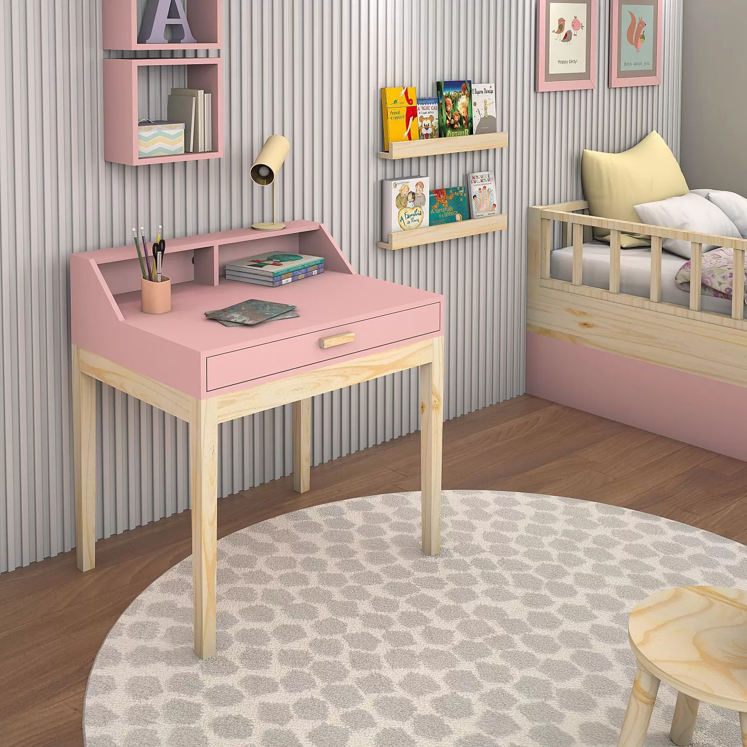 escrivaninha infantil rosa