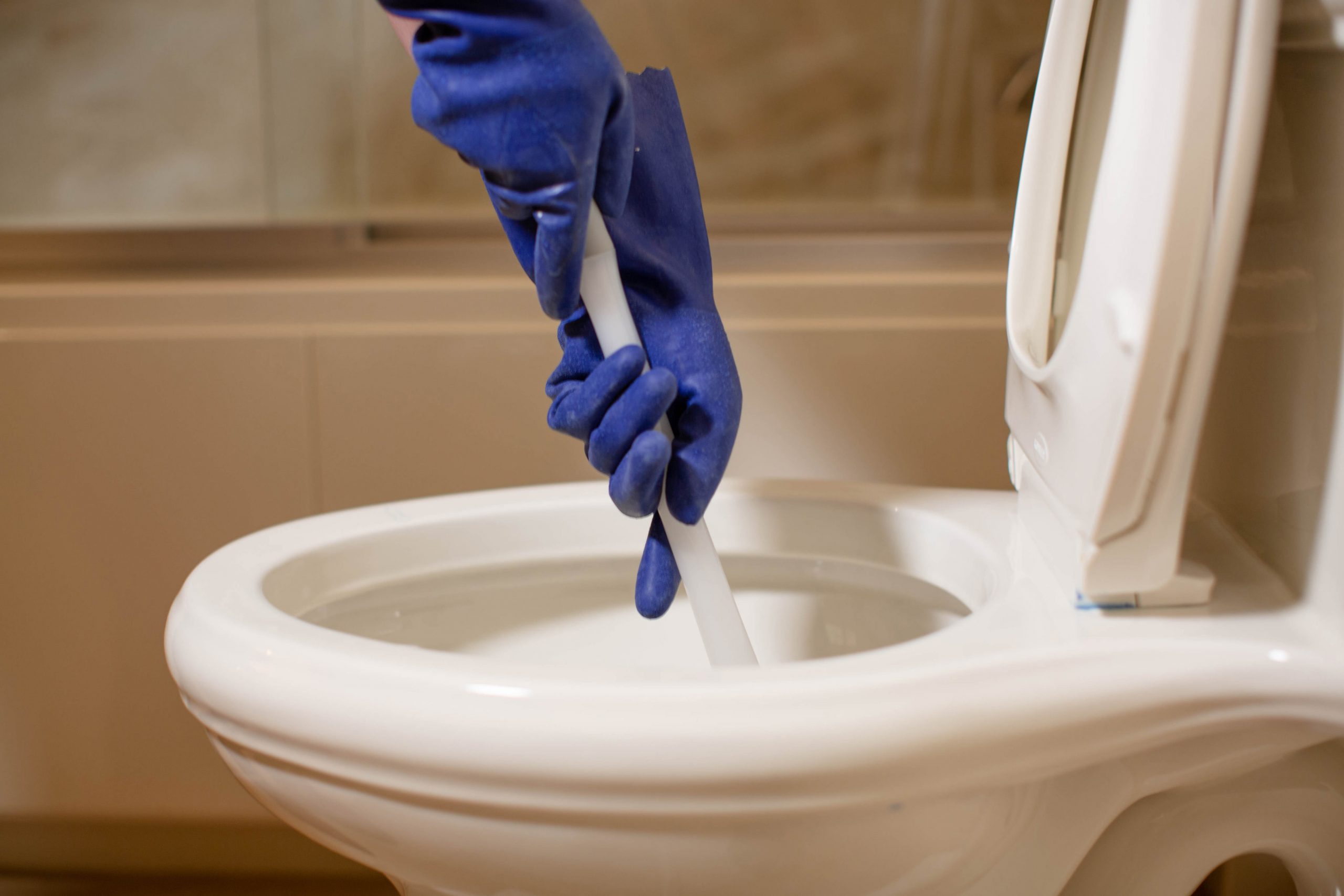 pessoa limpando vaso sanitário