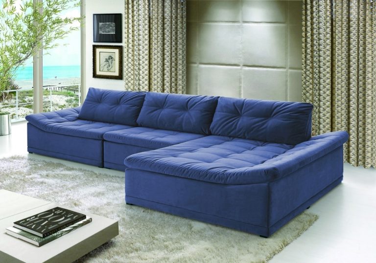 sofá com chaise azul