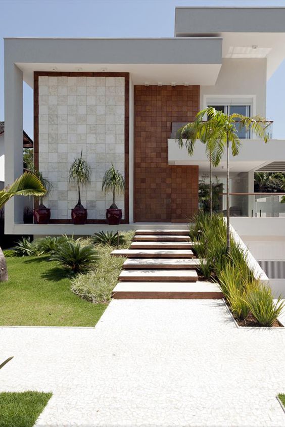 fachada para casa moderna com jardim