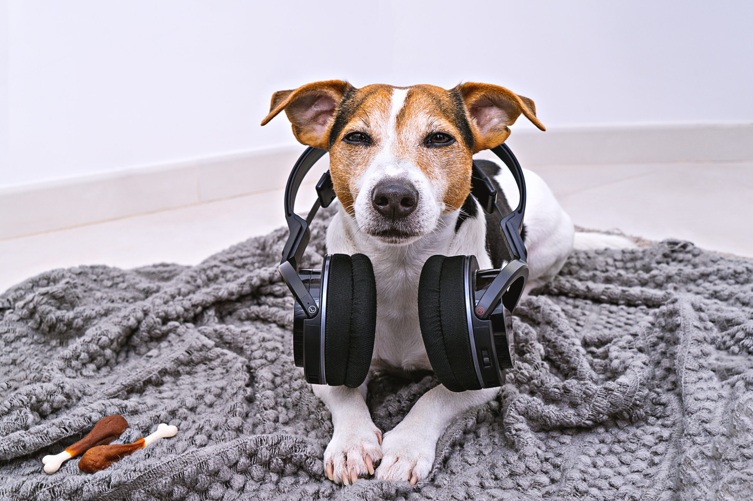 cachorro com fones de ouvido