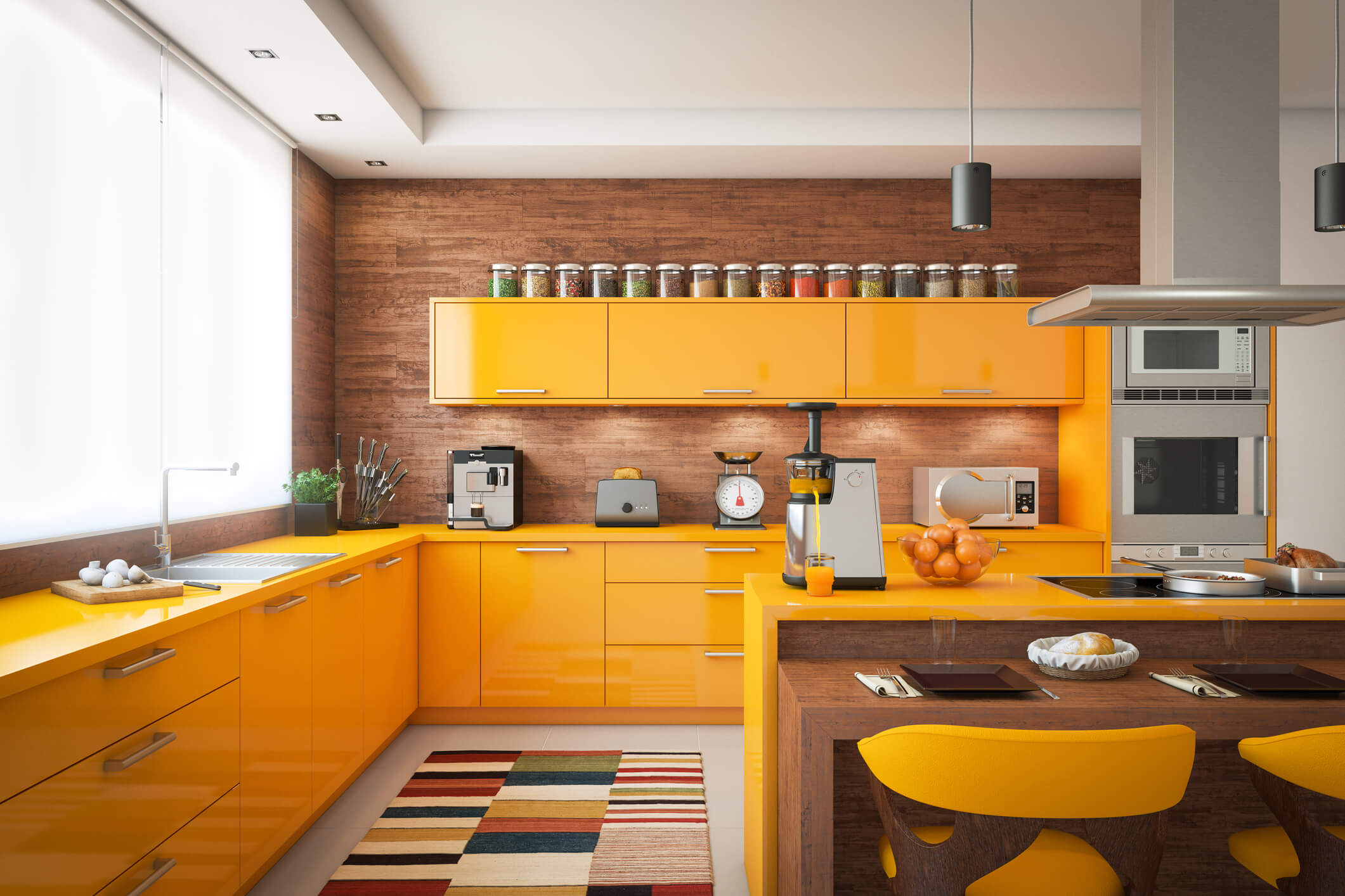 cozinha com móveis planejados coloridos