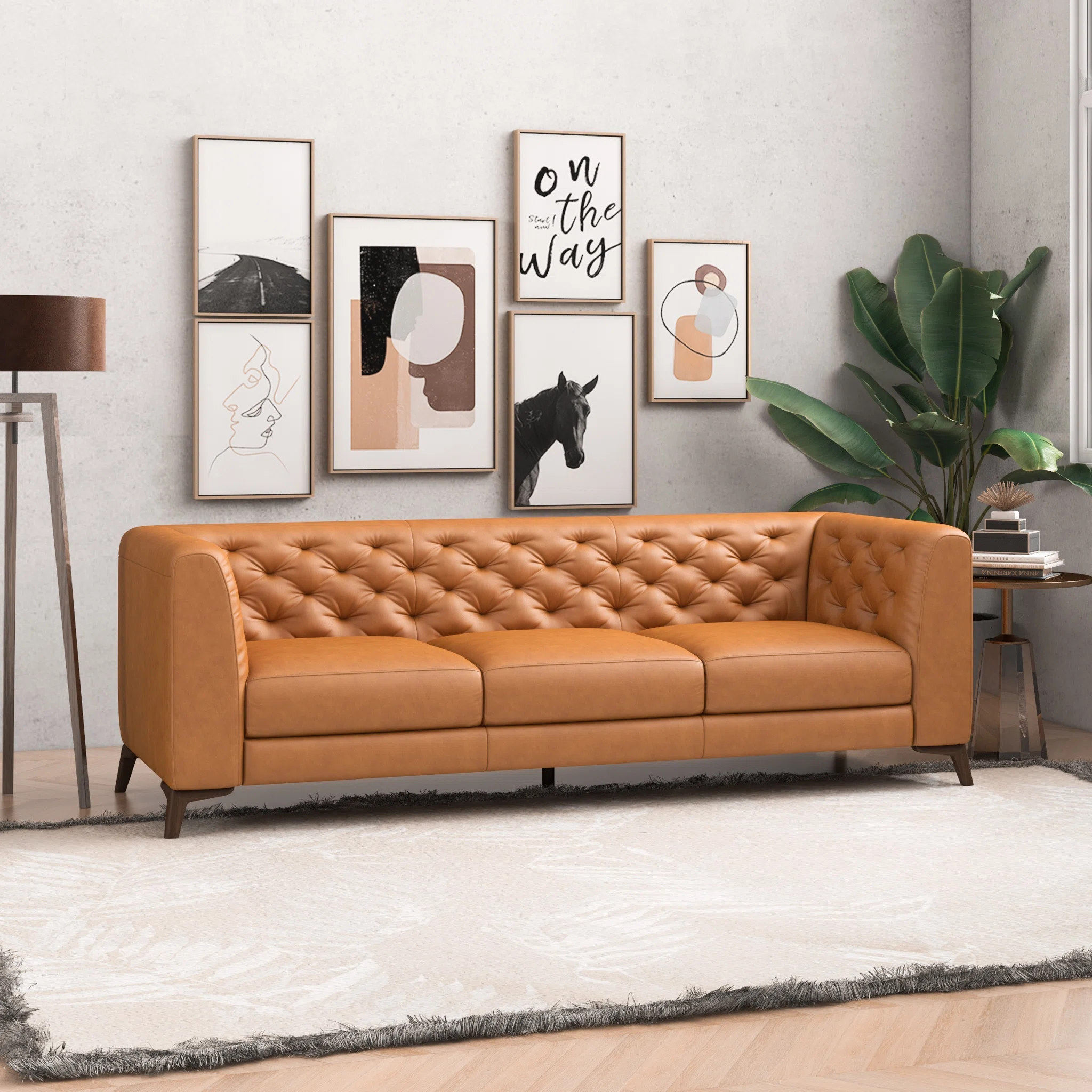 sofá de couro em sala simples