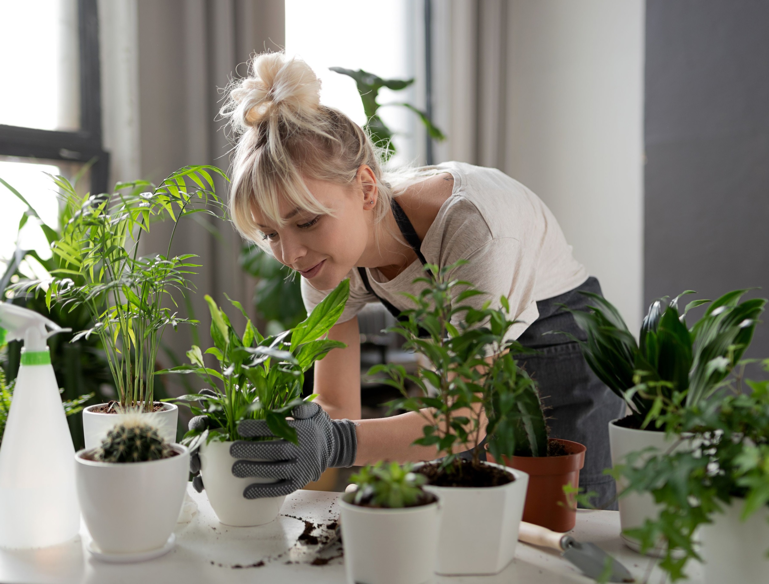 mulher cuidando de plantas