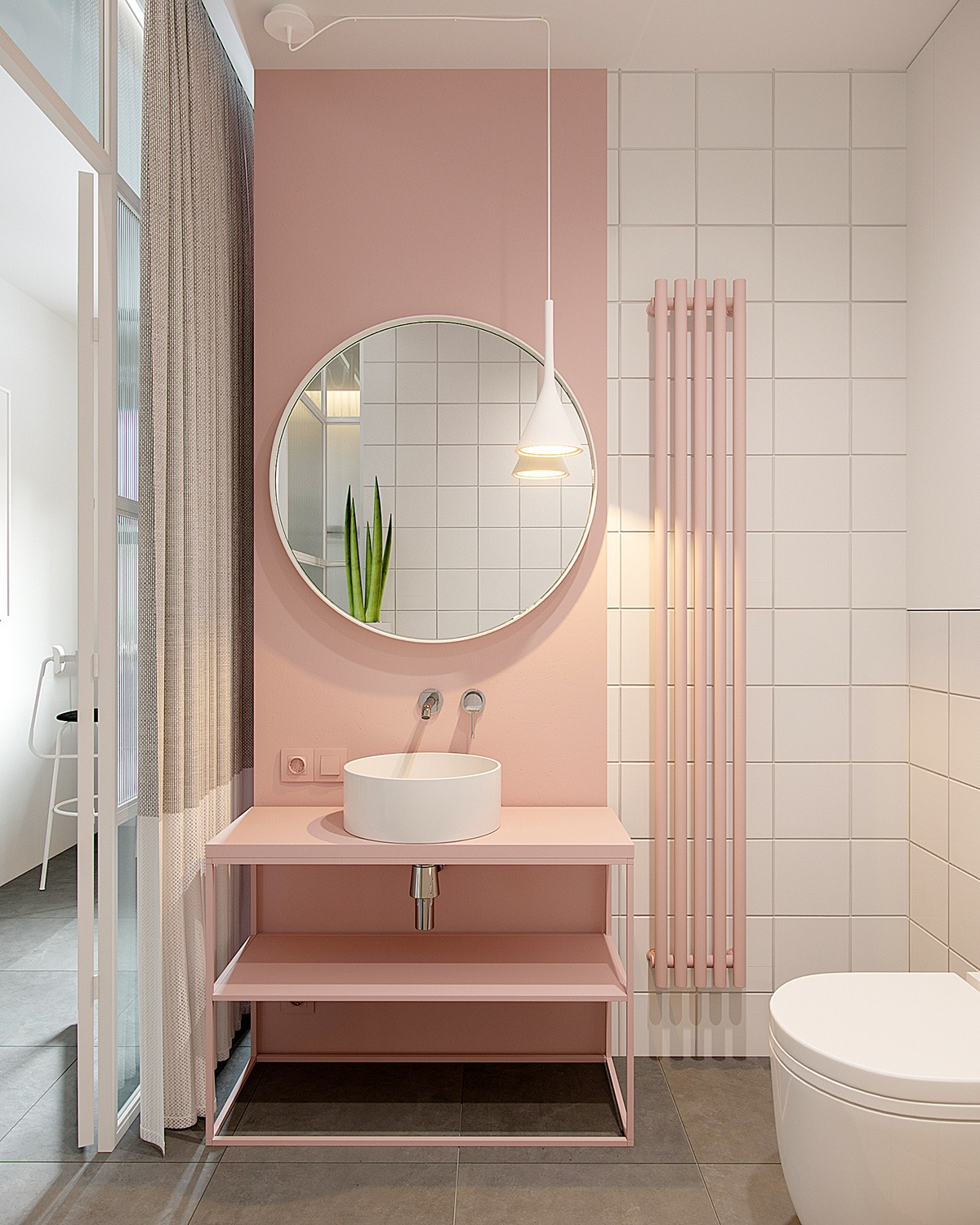 banheiro em tom rosa-claro