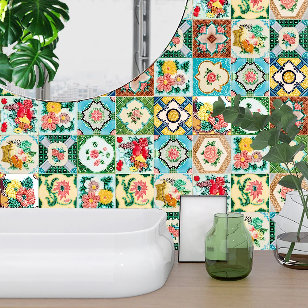 azulejos de flor em banheiro