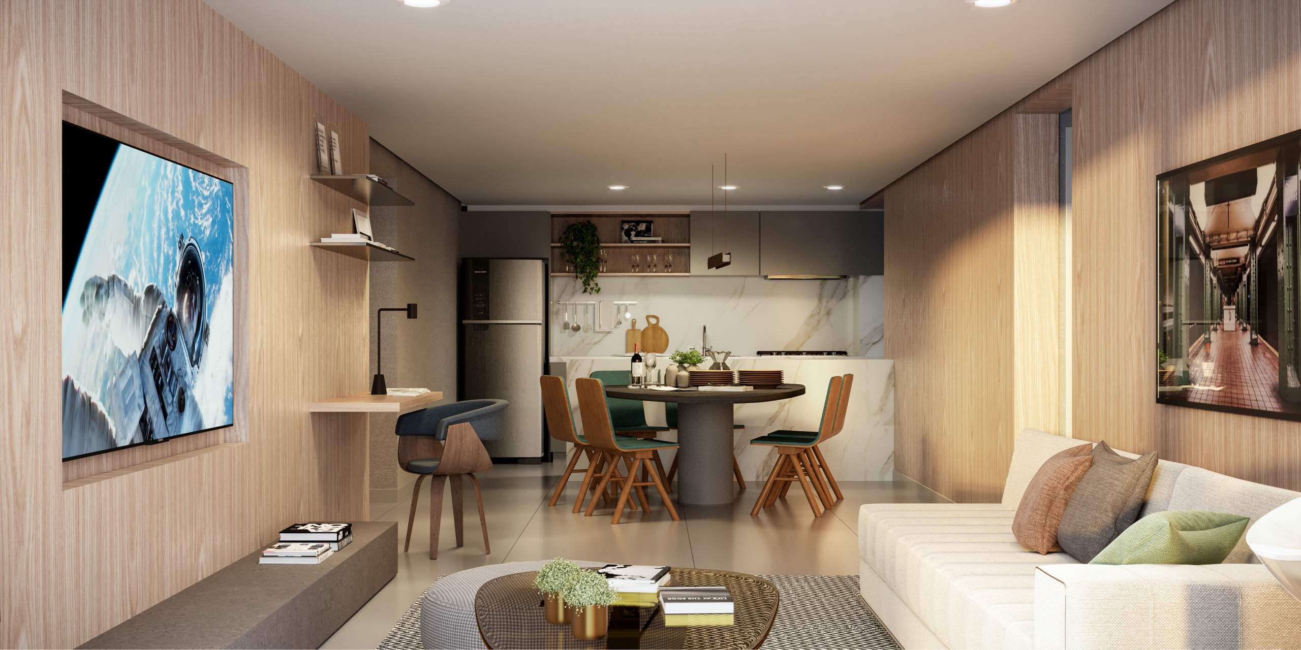 apartamento com sala e cozinha integradas