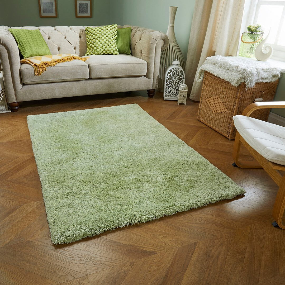 sala de estar com tapete verde-claro
