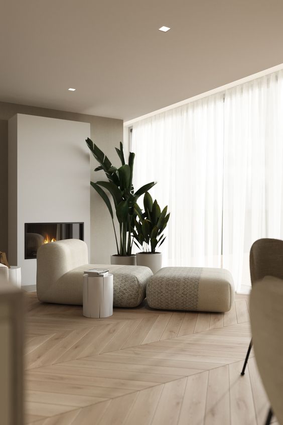 sala escandinava minimalista com plantas