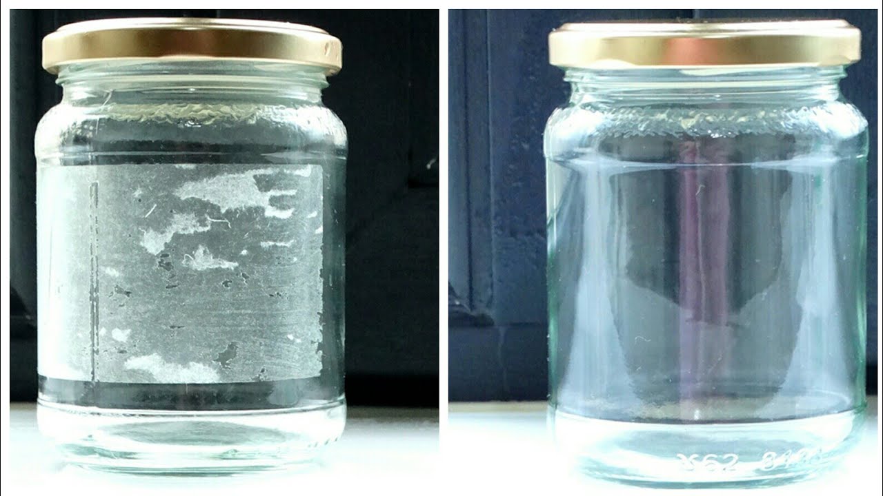 antes e depois de pote de vidro com cola de adesivo