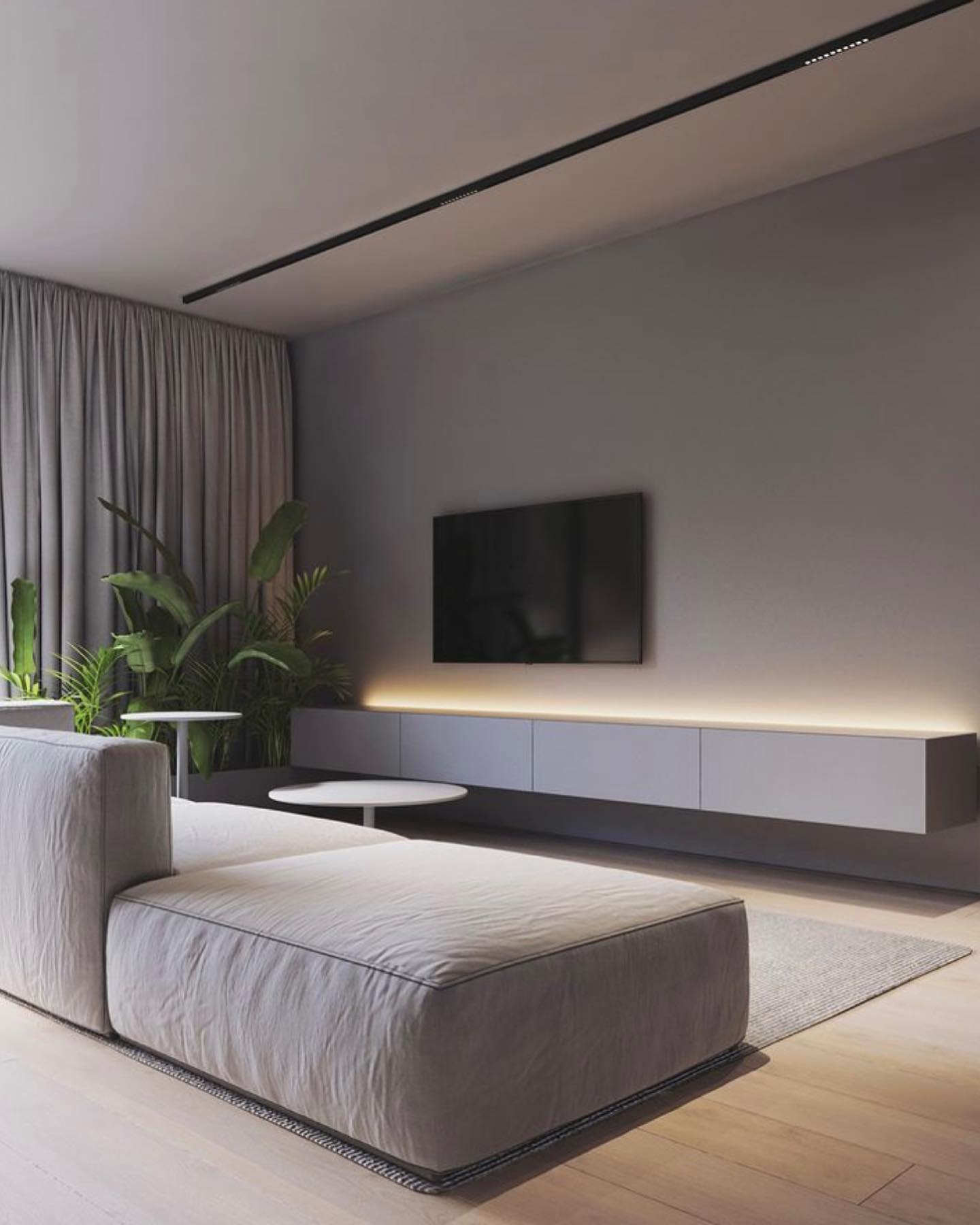 sala de estar minimalista com plantas