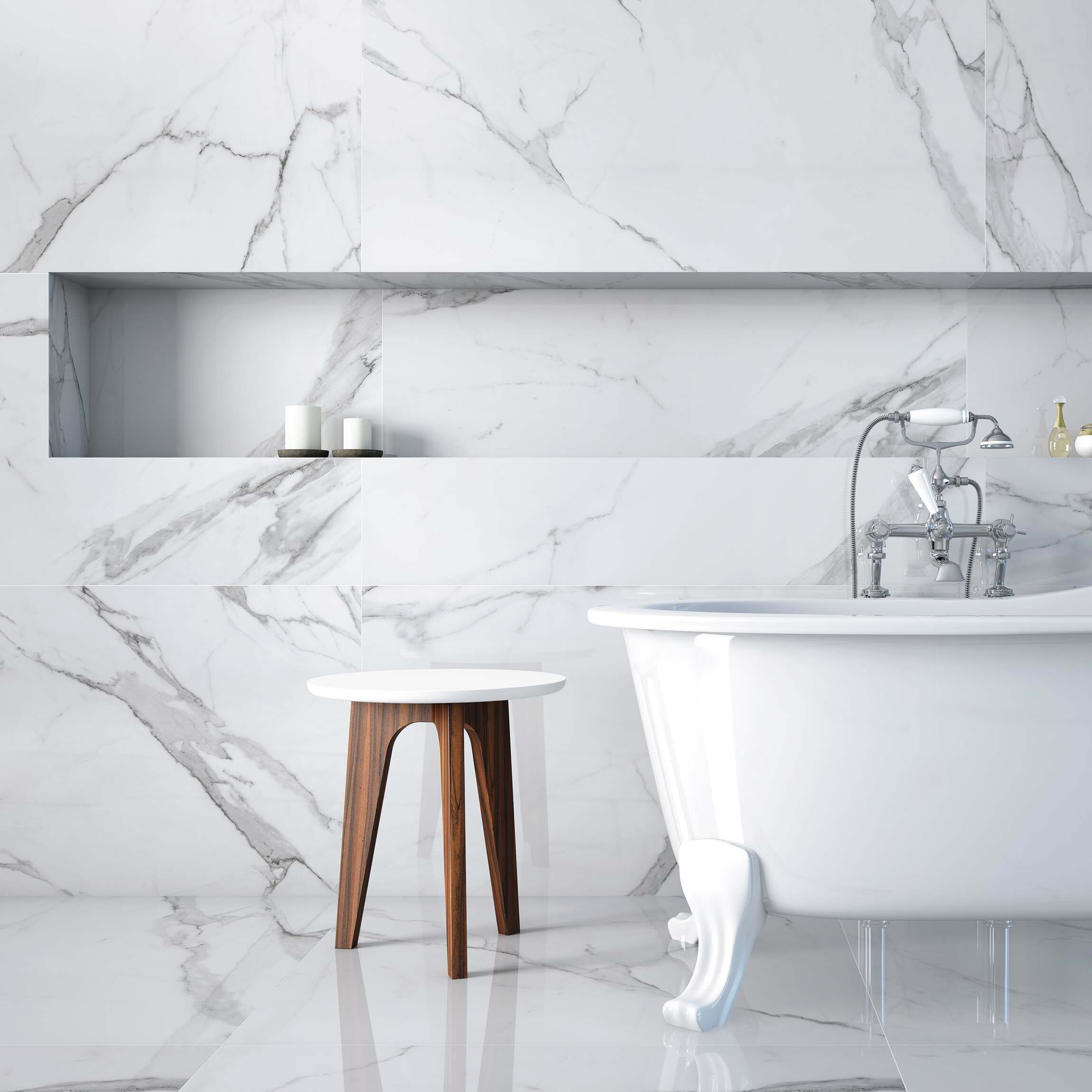 banheiro com azulejos marmorizados