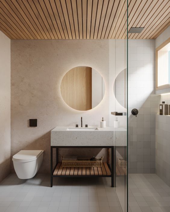 bathroom with wooden lining