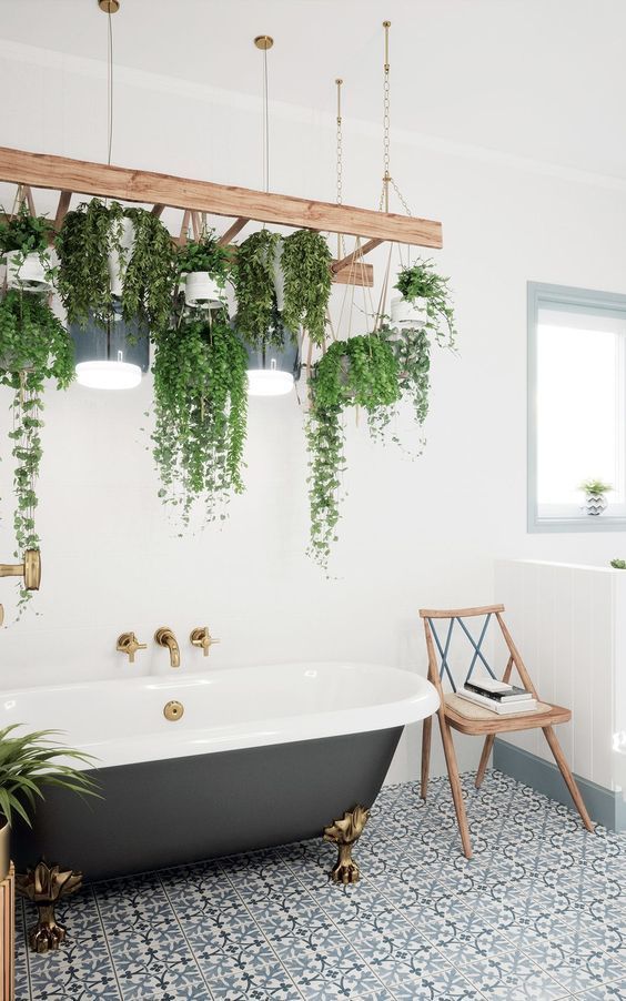 hanging plant stairs bathroom