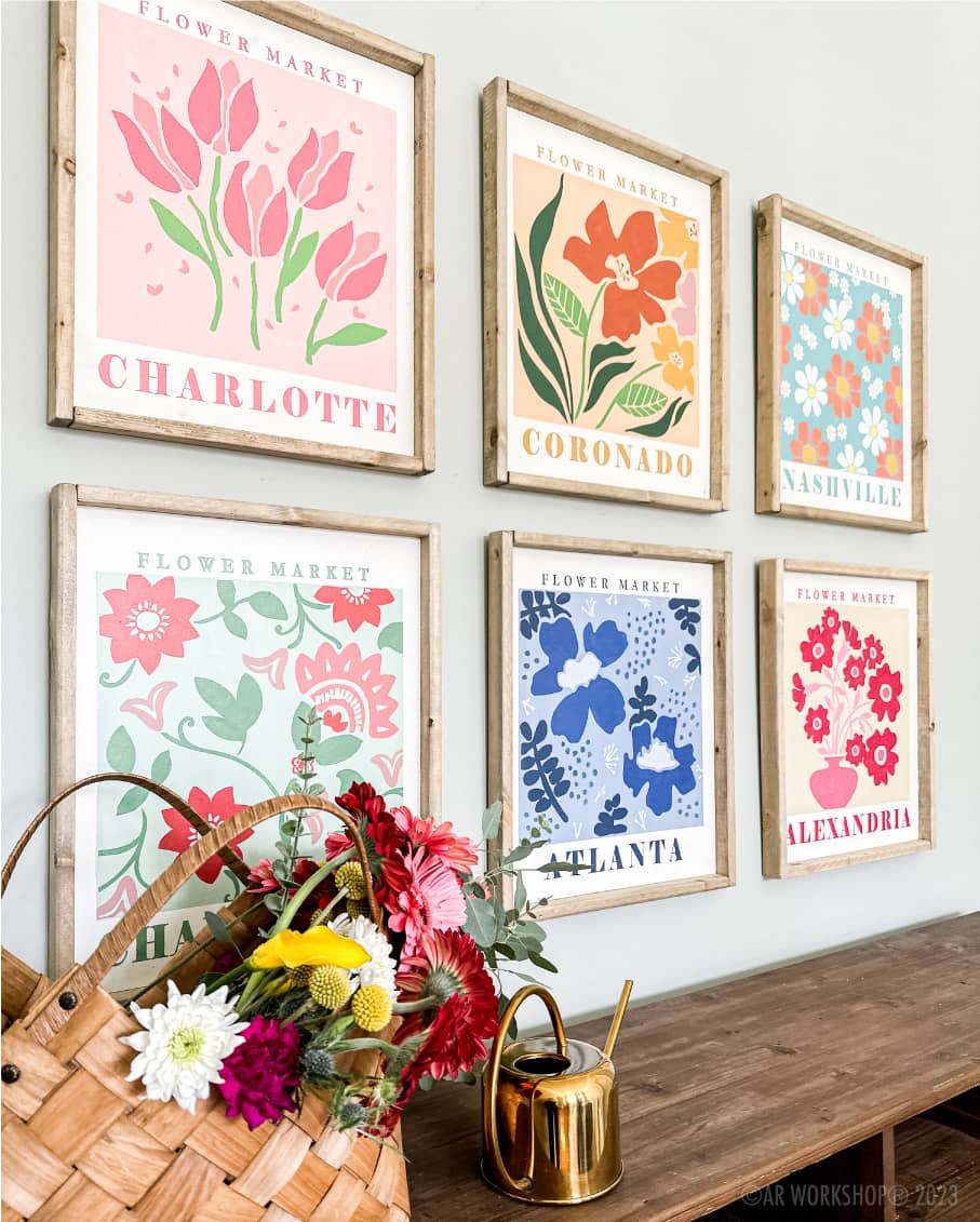 quadros de desenhos de flores em parede