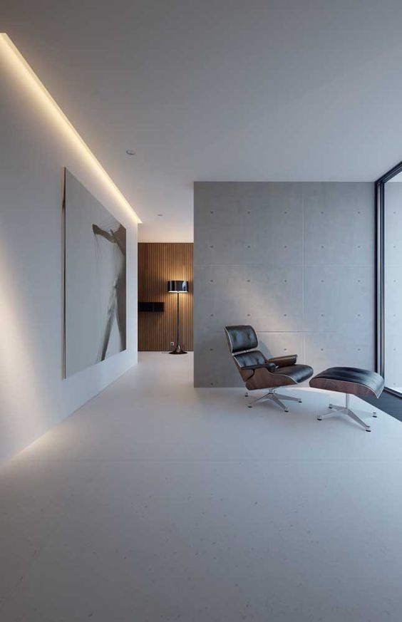sala minimalista iluminaçao indireta