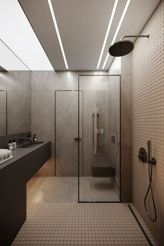 bathroom with tensioned screen