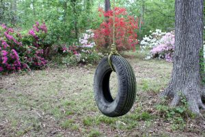 balanço de pneu em área florida