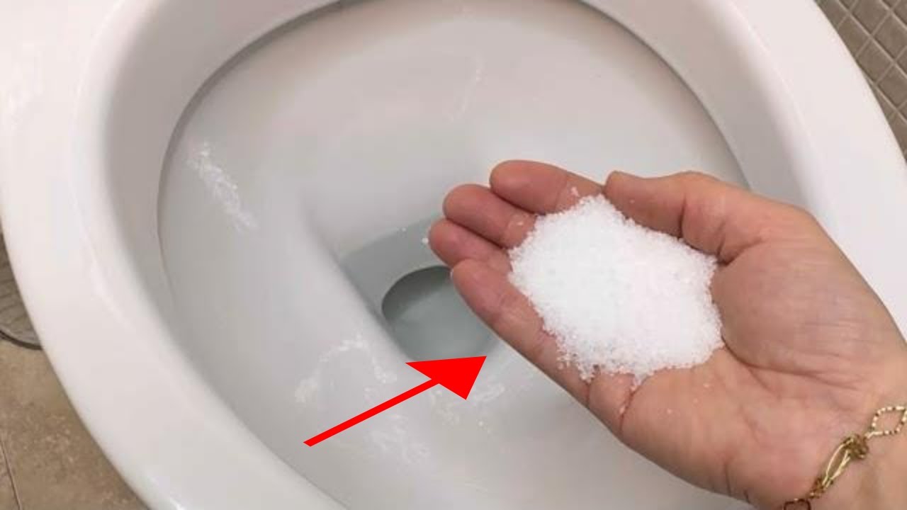 mão segurando sal para colocar no vaso sanitário