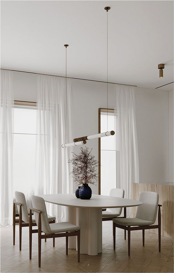 sala de jantar minimalista com vasos