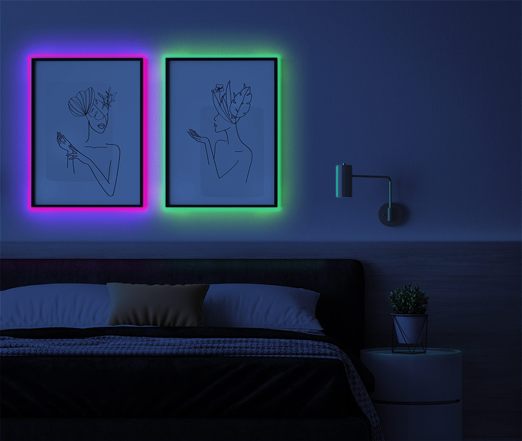 neon em moldura de quadros