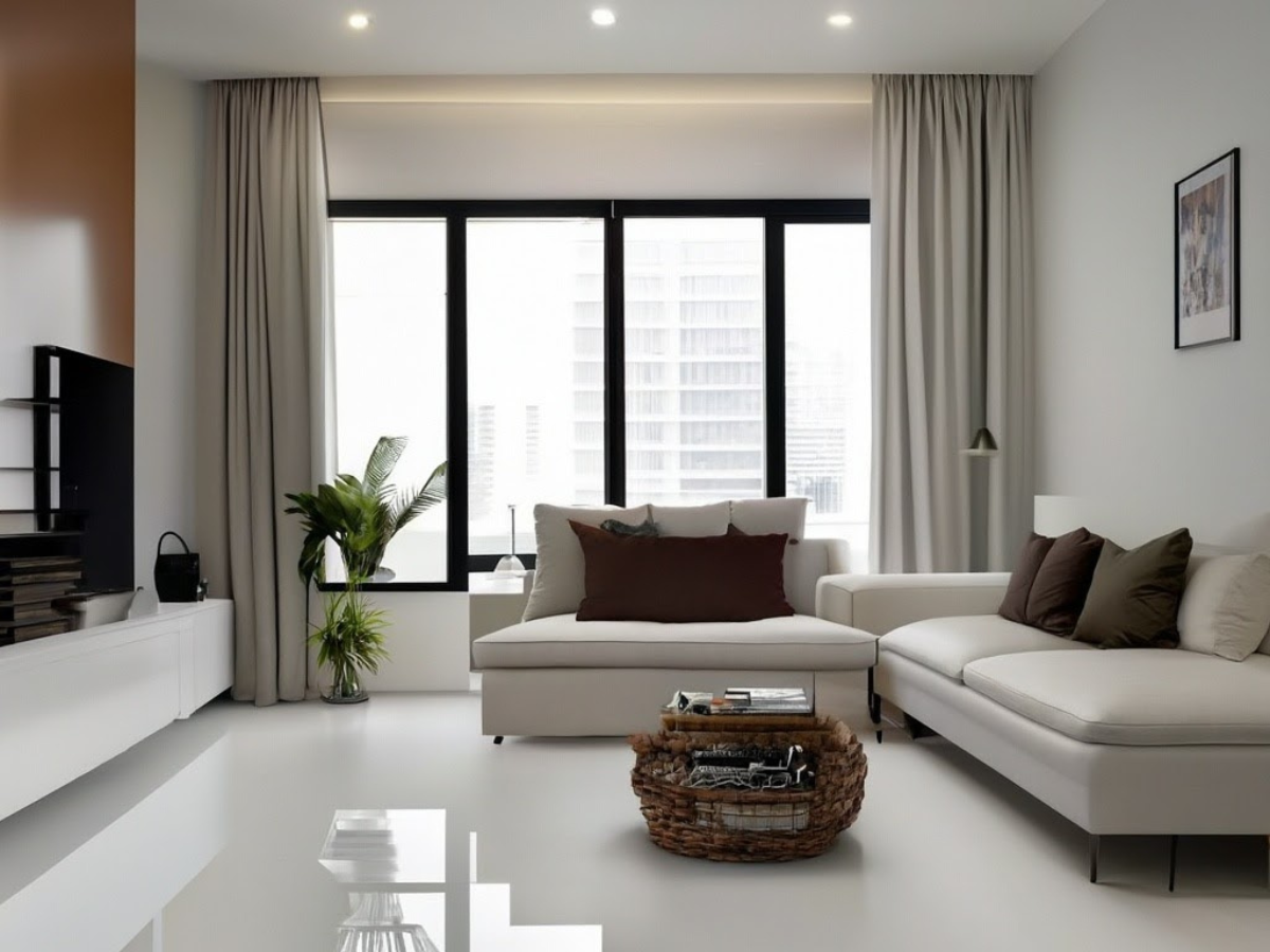 sala de estar moderna com piso de porcelanato