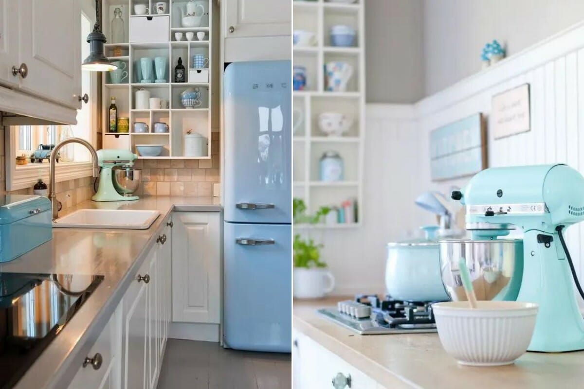 cozinha retrô com detalhes em azul