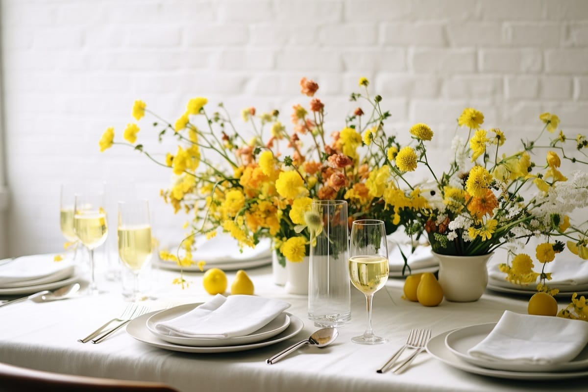 flores amarelas em mesa para ano-novo