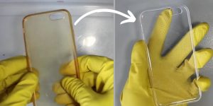 limpeza de capa de celular transparente