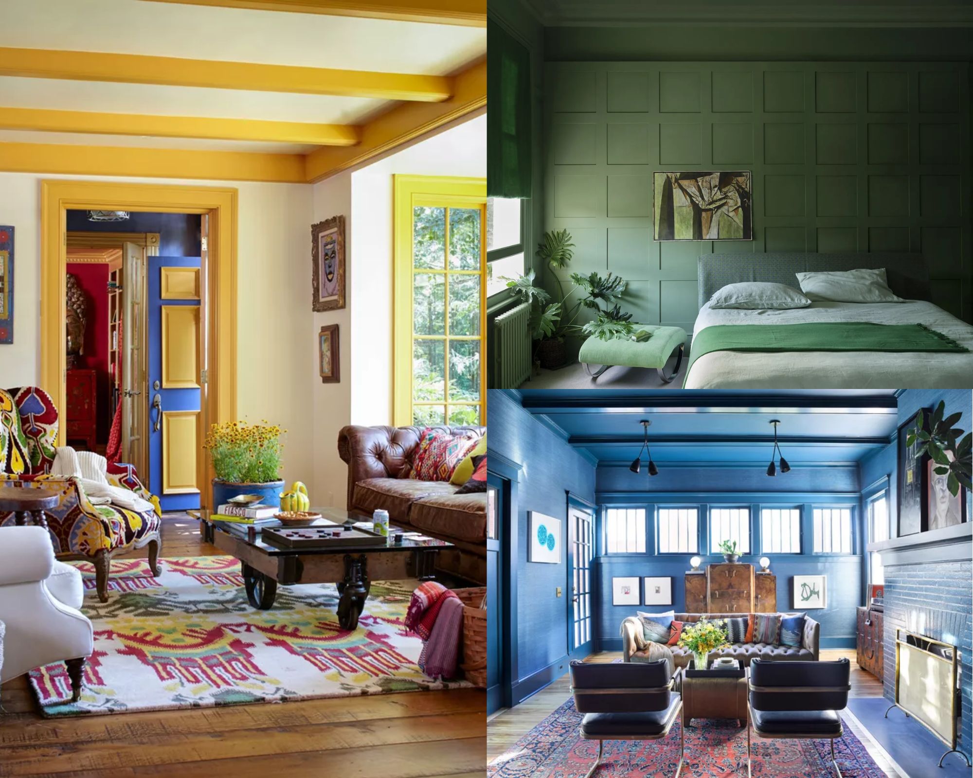 Color Drenching exemplos em: amarelo, verde e azul