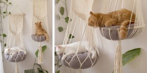 camas suspensas para gatos de macramê