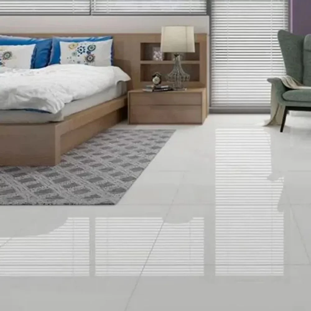piso retificado polido em cor branca em quarto