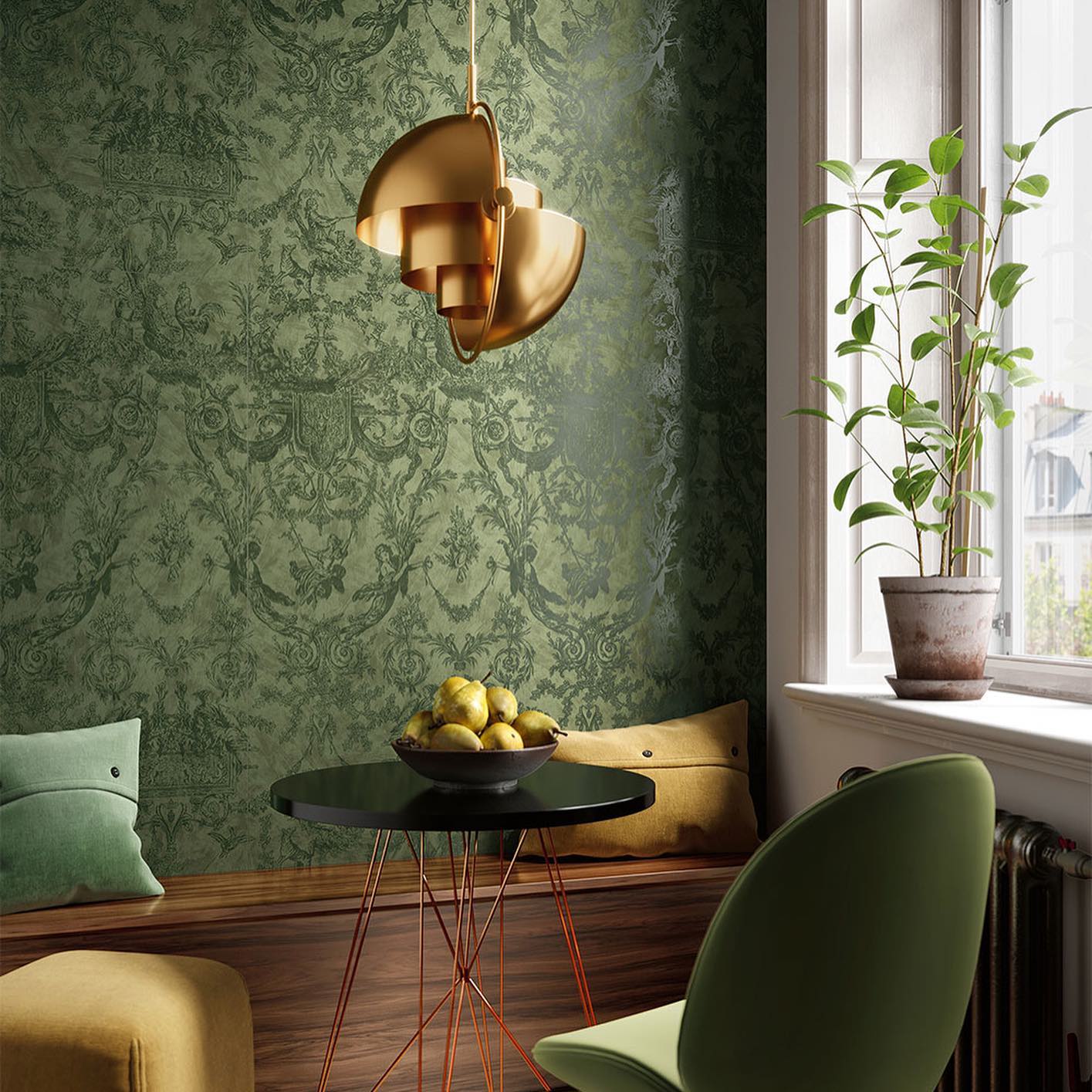 área com porcelanato verde com textura em parede