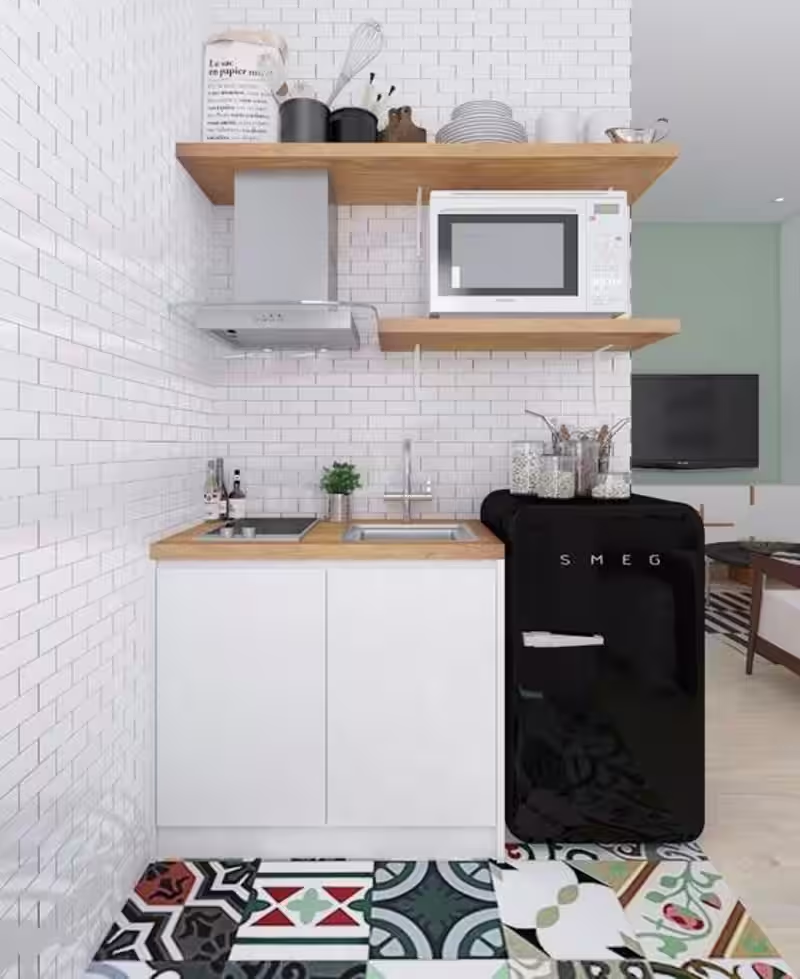 cozinha pequena com frigobar