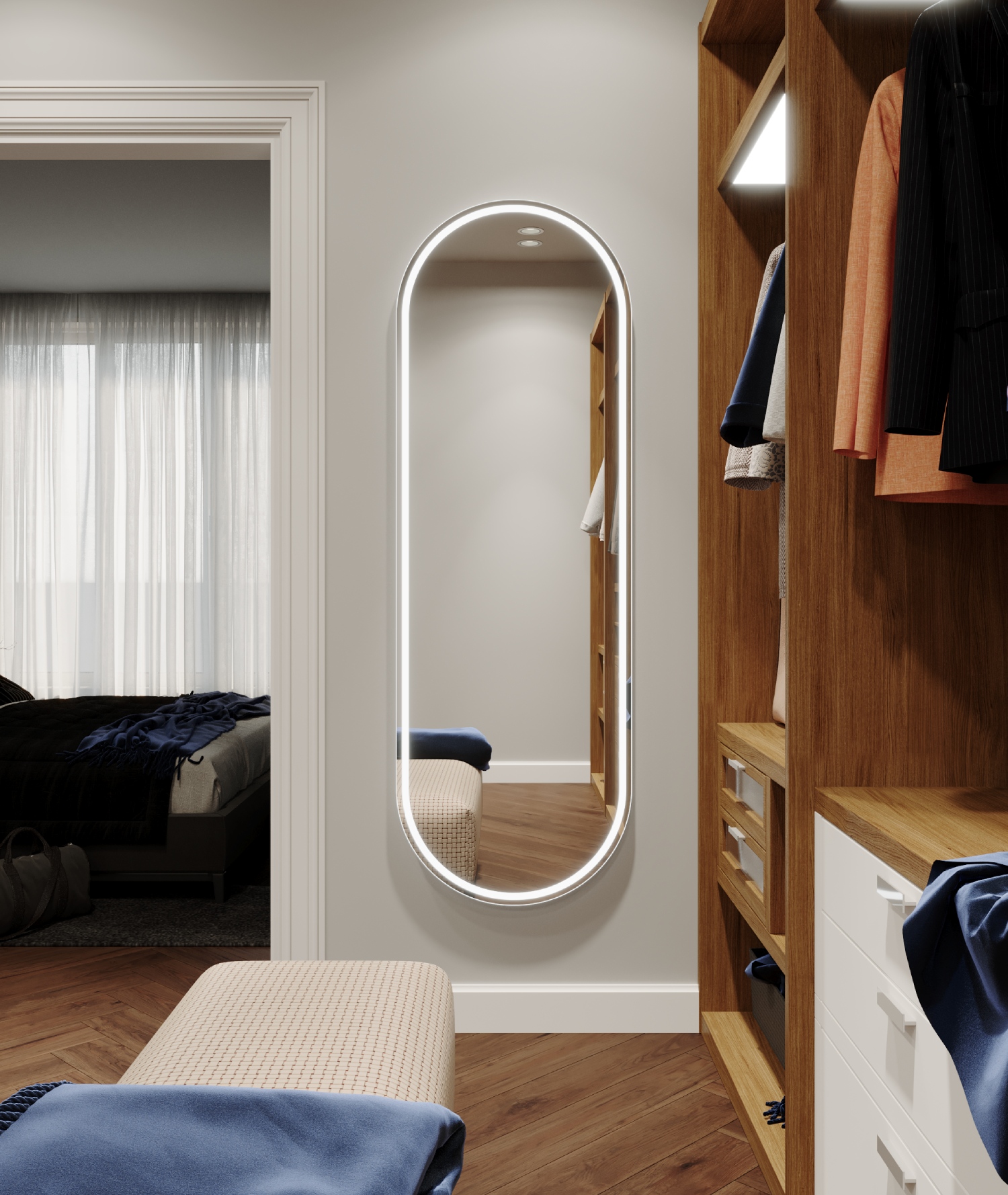 espelho oval em closet