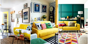 ideias com sofá amarelo na sala de estar